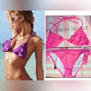 Victoria’s Secret bikini neon Pink ruffle triangle bikini swimsuit